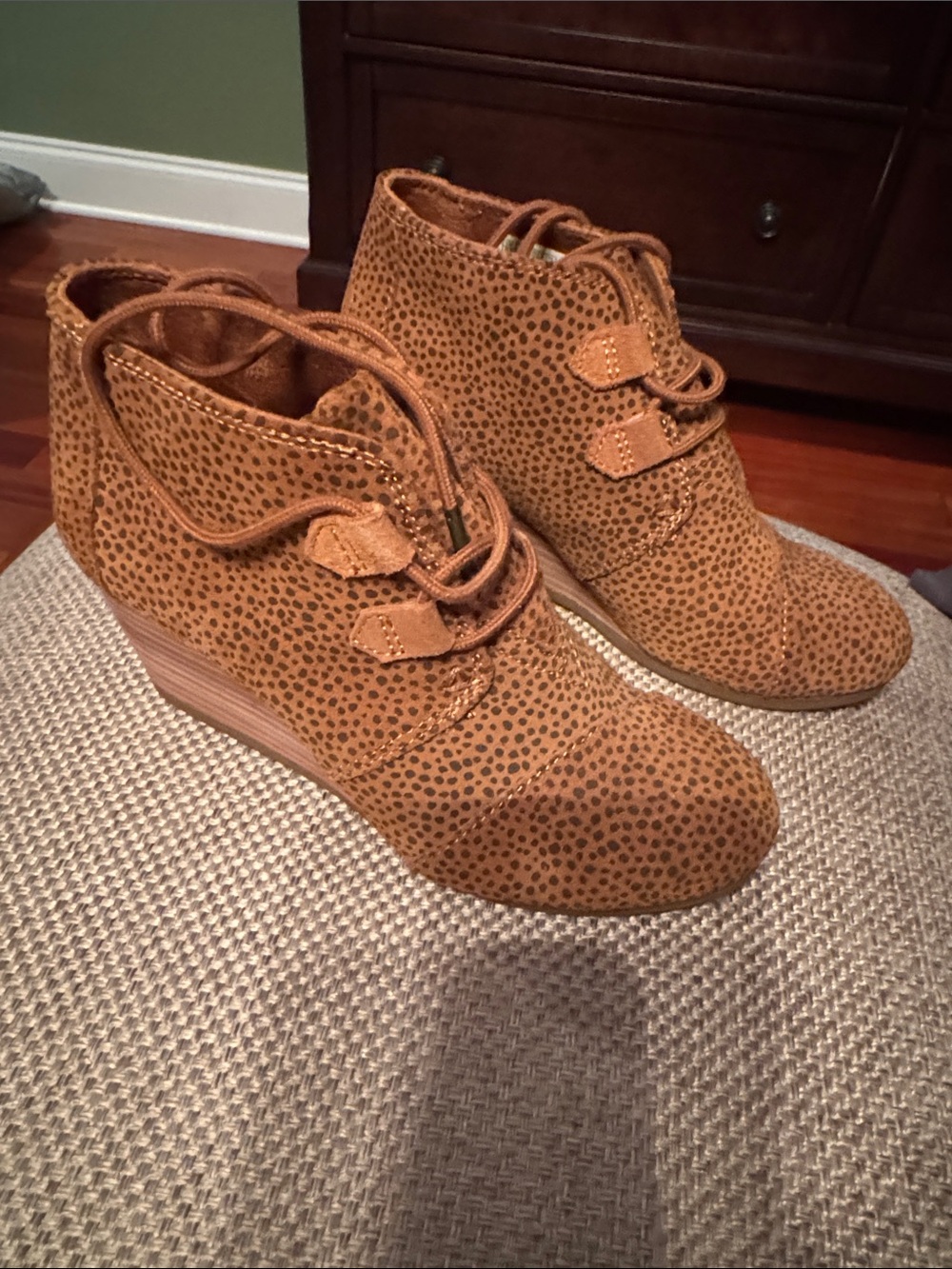 Toms Tan Cheetah-Print Wedge Ankle Boots